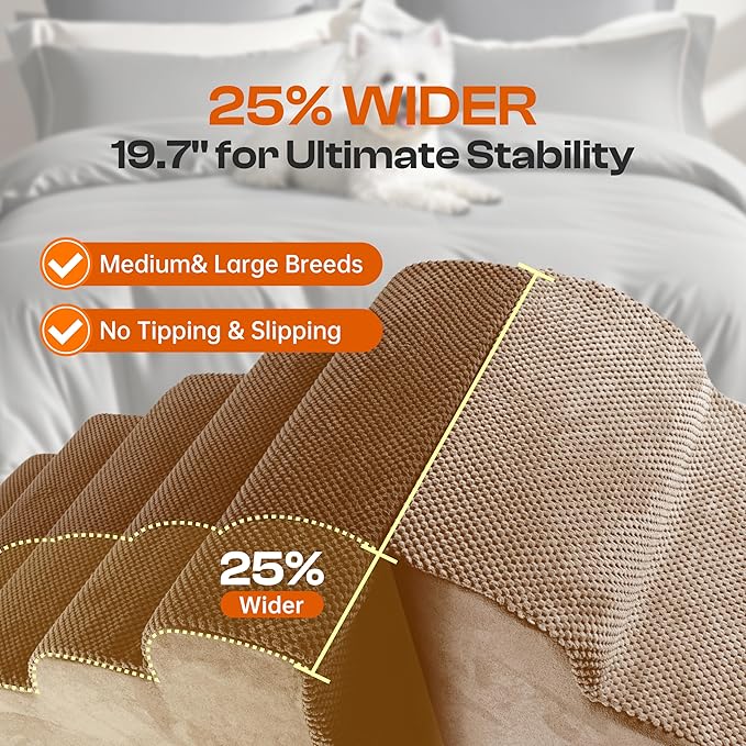 Extra Wide Dog Stairs for Large Dogs Up to 80lbs, 25" Pet Steps for High Bed with Washable Cover, 5-Step Foam Bed & Couch Ladder for Small Medium Dogs & Senior Cat, Coffee