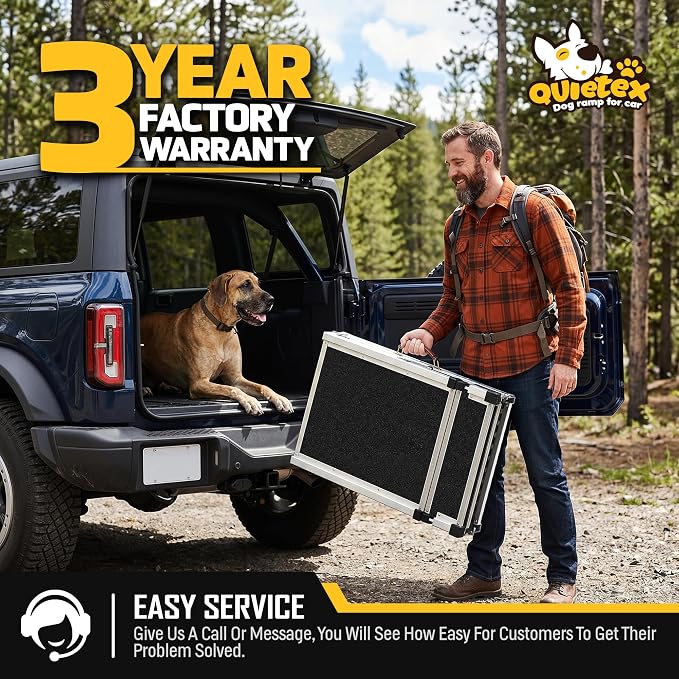 87” Dog Ramp for Car with Adjustable Head, Aluminum Alloy Foldable Large Dogs Pet Ramp for Truck 200 lbs, 17" Wide Dog Ramp for SUV