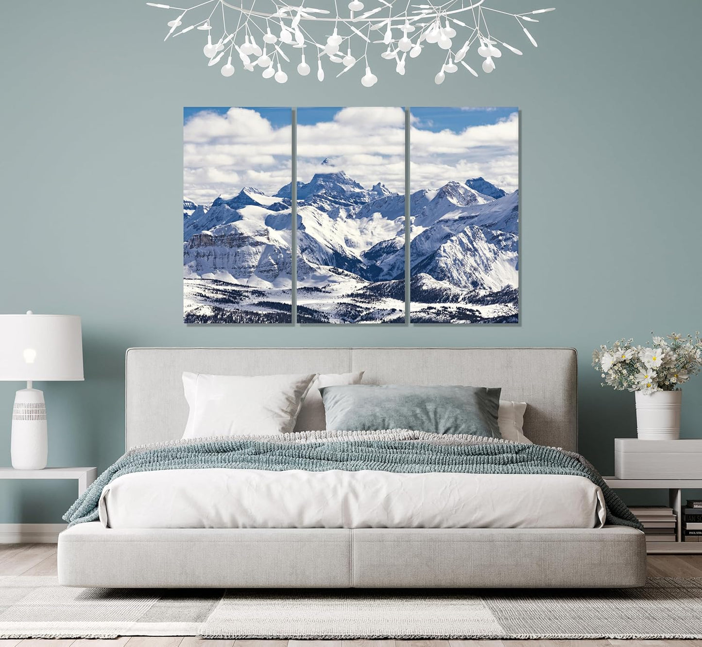 Nature Wall Art Prints - Ocean Forest Mountain Lake Canvas Landscapes - Small to Extra Large Living Room Bedroom Kitchen Bathroom Décor (Snowy Mountains Landscape, 39L" x 59W" - 3 Panels)