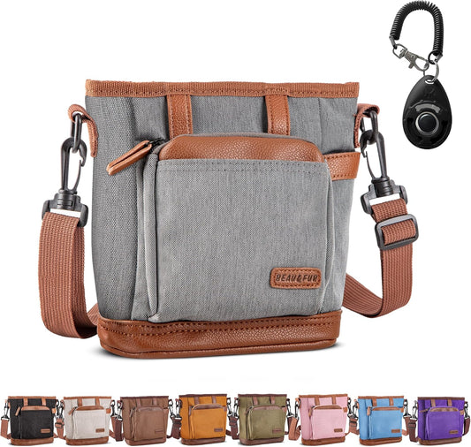 BEAU&FUR Dog Treat Pouch with Clicker for Training - Hands-Free Dog Treat Bag with Magnetic Closure, Built-in Poop Bag Holder Pocket