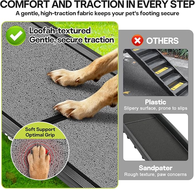 𝟕𝟏'' & 𝟐𝟎" Wide Dog Ramp for Large Dogs, Holds 250LBS & Gentle Slope for Joint Care - Dog Car Ramp with Upgrade Non-Slip Surface - Portable Folding Pet Ramps for Senior Pets Enter into SUV, Truck