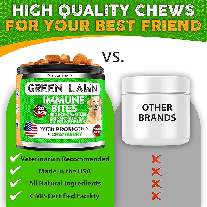 FURALAND Grass Burn Spot Chews for Dogs - Dog Pee Lawn Spot Saver Caused by Dog Urine - Grass Treatment Rocks - DL-Methionine + Digestive Enzymes - Dog Urine Neutralizer for Lawn - Soft Treats