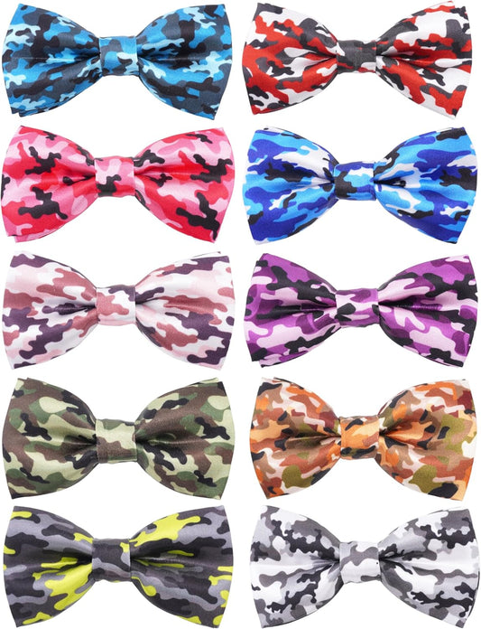 PET SHOW 10 Pack Camo Small Dog Bow Ties Sliding Collar Attachments Puppy Cats Colorful Camouflage Bowties for Medium Dogs Classic Bowknots Party Holiday Pet Grooming Accessories(Small)