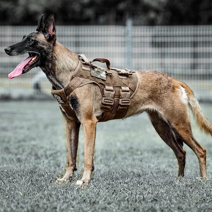 Tactical Dog Harness K9 Dog Training Vest Adjustable Padded Police Service Dog Working MOLLE Vests for Large Medium Dogs Mals GSD Lab… …