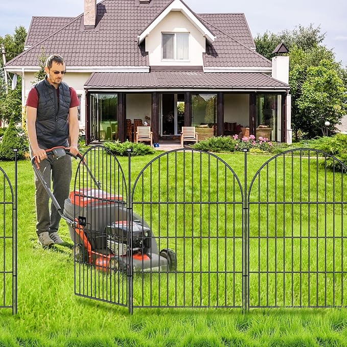 ADAVIN Garden Fence Animal Barrier with Gate 40 in(H)×17.5 Ft(L) 8 Panels,Rustproof Metal Wire Tall Fencing Border for Dogs Rabbits,Outdoor no dig pet Fences,Black Flower Edging for Yard,Arched