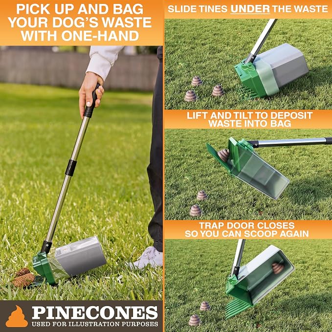 Neater Pet Brands Lift N’ Bag 2.0 Dog Pooper Scooper with Bag Attachment & 22" Pole for Small to Large Dogs, New & Improved Design, 195 Refill Bags, Heavy Duty Dog Poop Scooper for Yard, One-Hand Use
