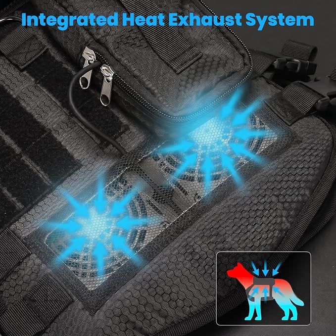Dog Cooling Vest, Built-in Fan Tactical Harness for Outdoor Heat Relief | 3D Breathable Mesh, Continuous Cooling for Outdoor Activities, Fits Medium Large Dogs, 5V Power Bank Required (Not Included)