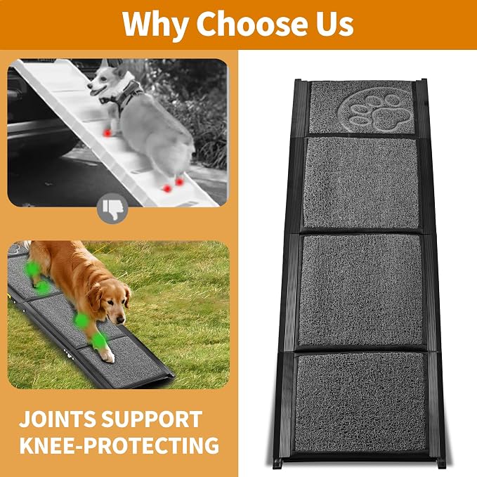 Dog Ramp for Car SUV & Truck, Portable Dog Ramps for Large Dogs | 63" Long & 17.3" Wide, Non-Slip Rug Surface, Dog Car Ramp Up to 250LBS