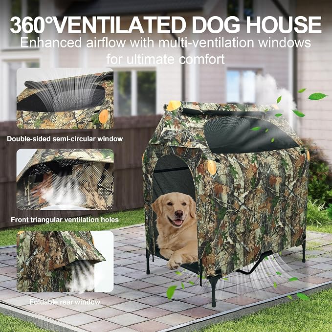Large Dog House Outdoor - Weatherproof 2-in-1 Elevated Dog Bed Tent, Size M | 2-in-1 Elevated Dog Bed Tent, Weatherproof, Extra Large Dog House, Outdoor, Indoor