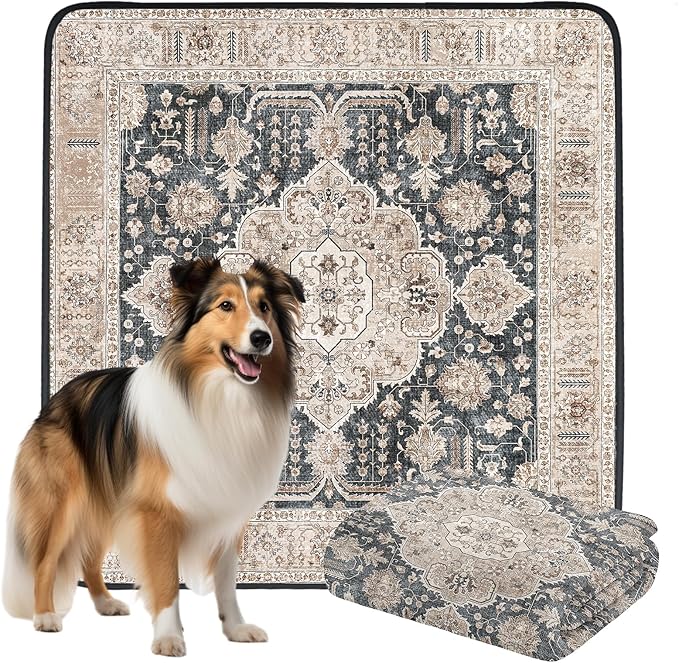 Non-Slip Dog Washable Pee Pads Extra Large 72" x 72", Boho Reusable Pet Training Pad for Playpen, Waterproof Doggie Rug Washable for Puppy Crates, Whelping Pad, Dog Rug Indoor