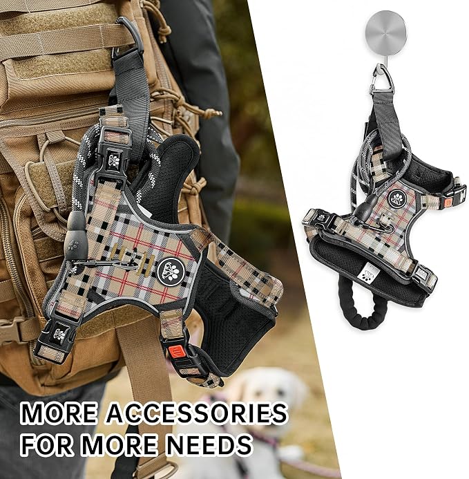 NESTROAD No Pull Dog Harness with Leash, Reflective No Choke Pet Vest Harness,Adjustable Soft Padded Dog Harness with Easy Control Handle for Large Dogs(Checkered Beige,X-Large)