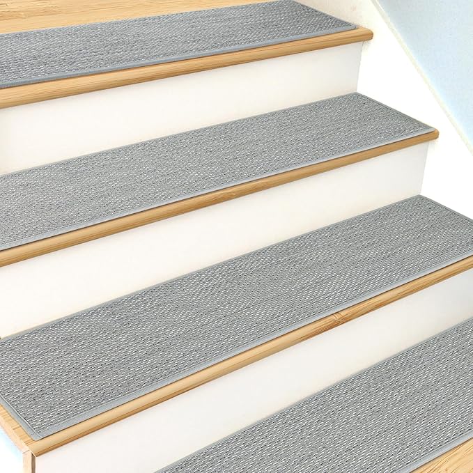 Stair Treads Non Slip for Wooden Steps Indoor 9" x 30" 4 Pack Extra Wide Stair Tread Carpet Stairs Runner, Step Pads with Reusable Adhesive for Dogs Kids Elders, Machine Washable, Light Grey