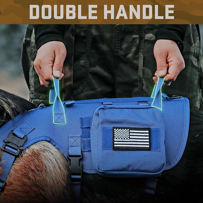 Forestpaw Tactical Dog Harness Collar Bungee Leash Set,S,Blue | Adjustable Fits 17-25" Chest,20-35 lbs,No Pull Control Military Style,Quick Release Buckle,Walking for Medium Dogs