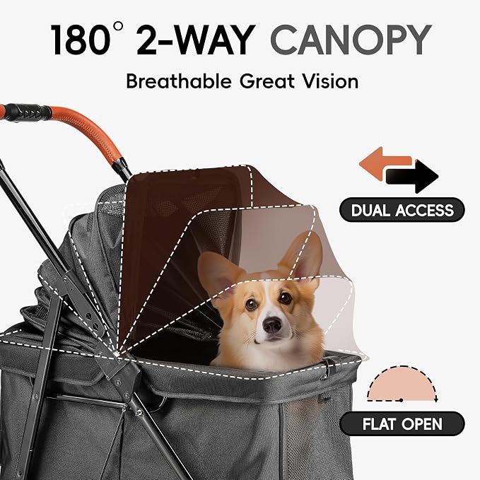 Dog Stroller for 2 Small Dogs or 1 Medium Pet, Low-Entry Design with Anti-Jump-Out, 600D Oxford Fabric, Up to 70 lbs,Black