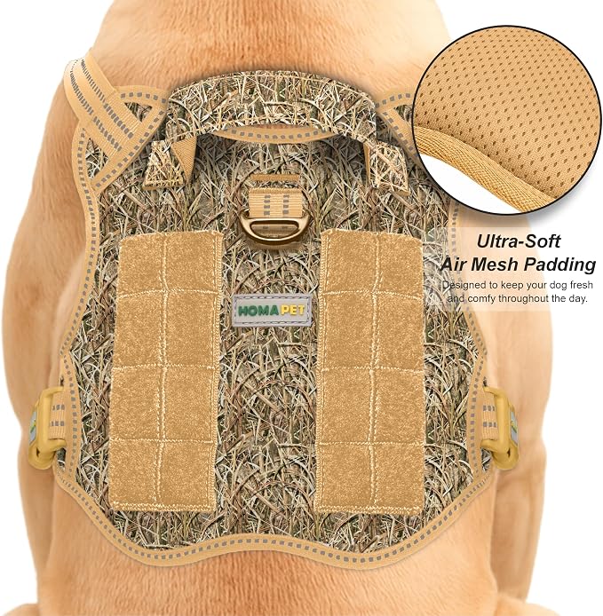 Homapet. Tactical Dog Harness with Dual Leash Attachment Points, Adjustable and Reflective Military Grade Dog Vest with Comfort Control Handle (Duck Hunt-L)