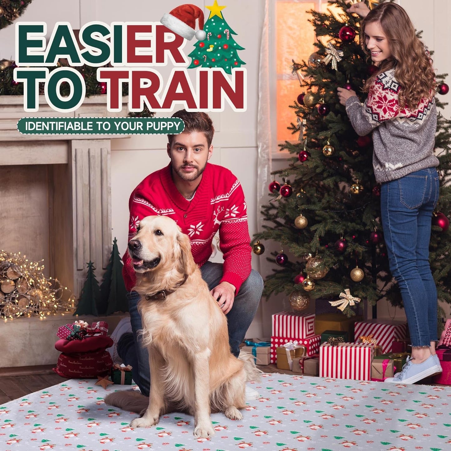 Aitmexcn Christmas Washable Pee Pad for Dogs, 2PCS 36*48in Xmas Super Absorbent Reusable Puppy Pads Pet Training Pads, Waterproof mats for Playpen, Crate, Whelping Box, Potty Training