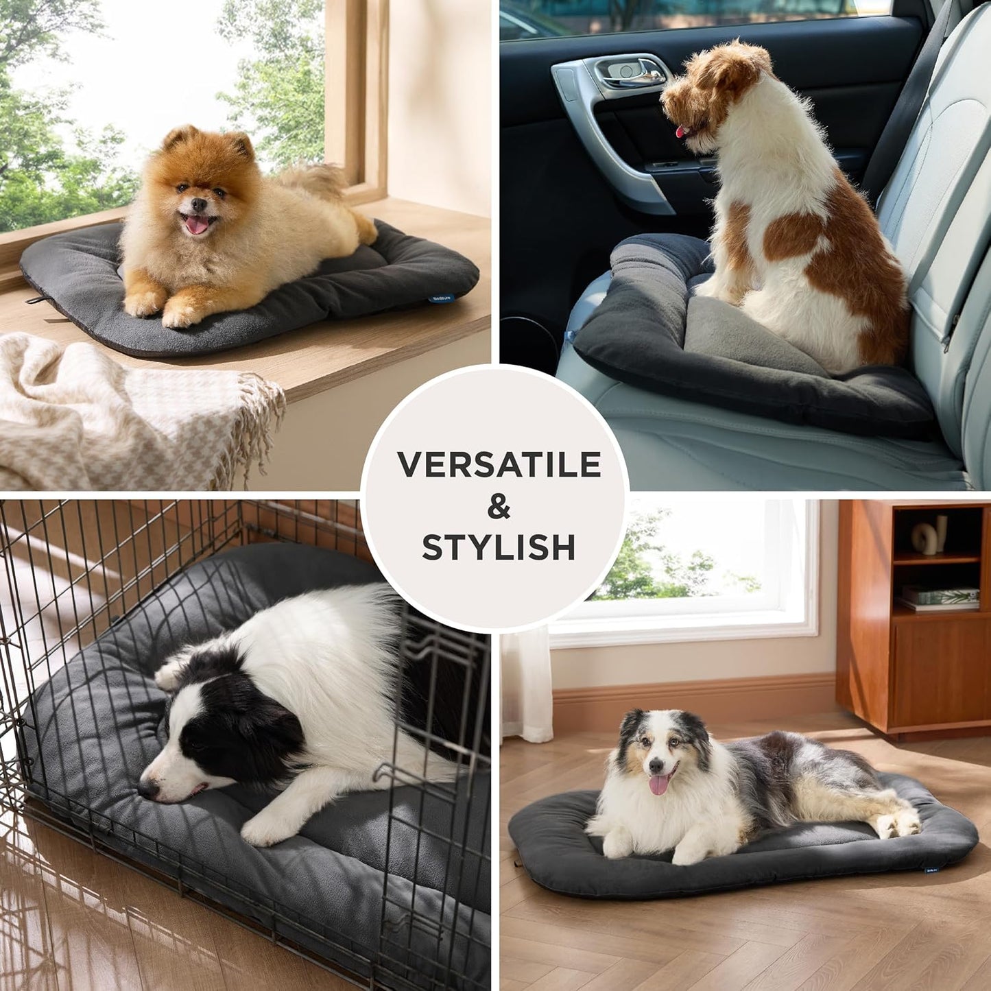 Bedsure Washable Dog Crate Pad for Extra Large Dogs, Anti-Slip Puppy Kennel Dog Bed for Crate - Ultra Soft Fleece Flat Thin Pet Mat (Not Chew Proof), Grey XL 41"x27"