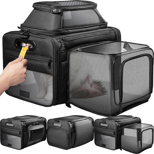 Top and Side Expandable Pet Carrier with Treat & Pet Window,18x13x9.5 Inch Southwest Frontier Airline Approved,Soft-Sided Dog Carrier for Small Dogs and Cats,Travel Cat Carrier with Locking Zippers