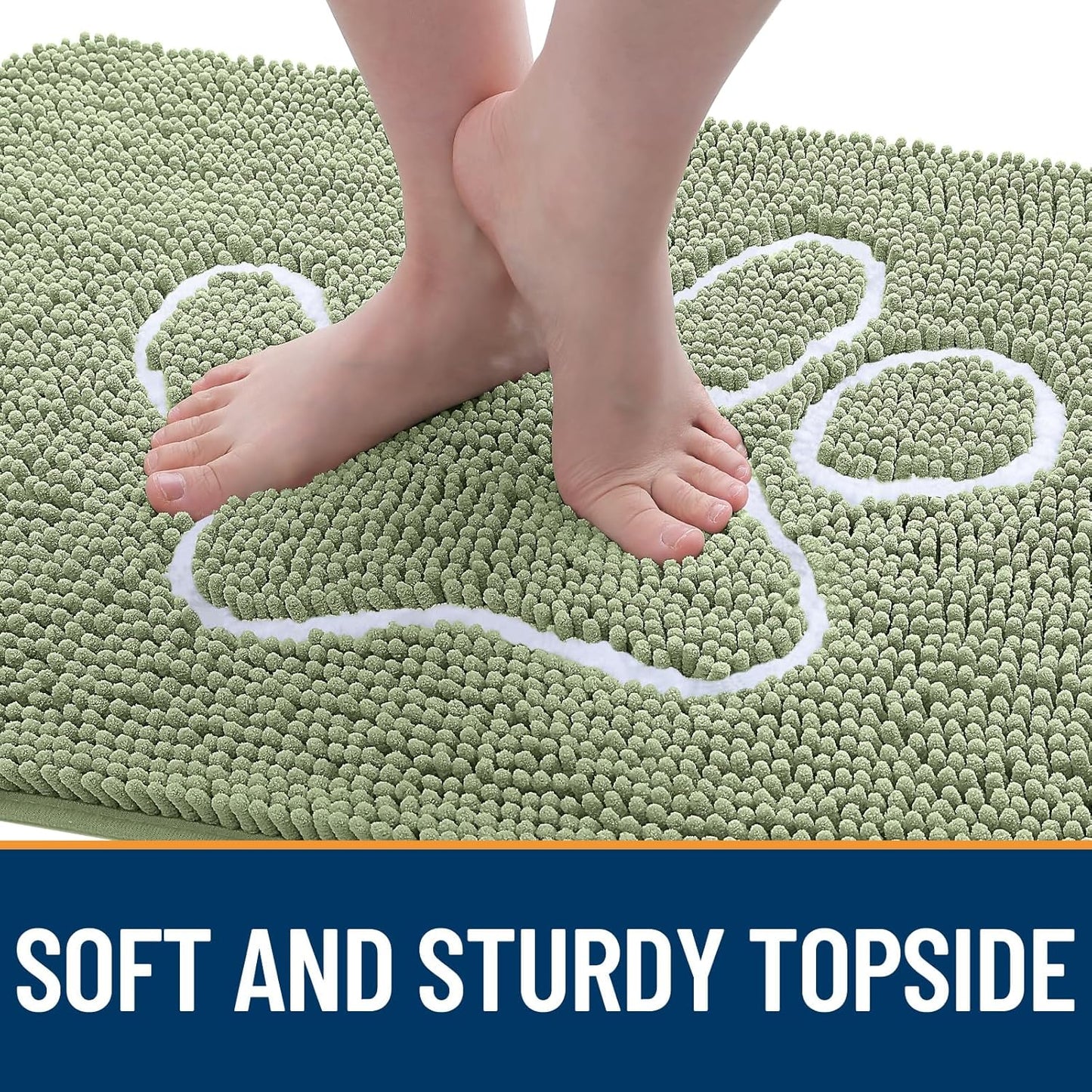 OLANLY Door Mat for Muddy Dog Paws 59x24, Ultra Absorbent Chenille Mud Doormat with Paw Print Design, Non-Slip Washable Doormat for Indoor Entryway, Quick-Dry Pet Bed Mats for Dirty Dogs, Sage Green