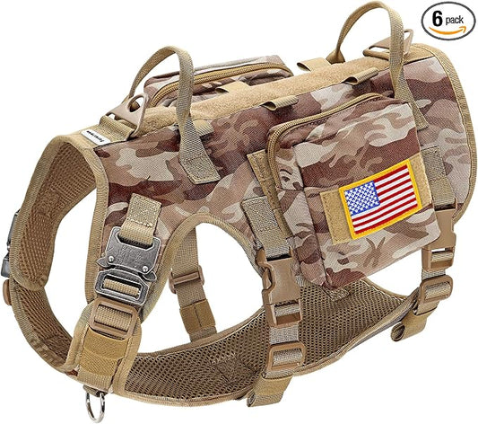 Forestpaw Tactical Dog Harness Pouches and Patches Set,M,Camo Brown | Adjustable Fits 22-35" Chest,30-80 lbs,No Pull Military Style Service Dog Vest for Daily Walking Training,Medium Dogs