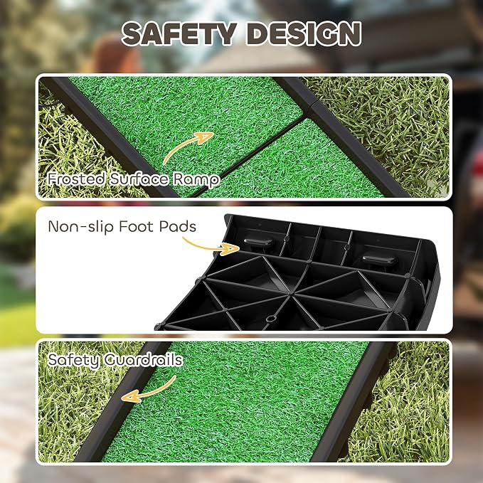 PawHut Folding Dog Ramp, 61 Inches Portable Pet Ramp with Grass Surface | for Car, Truck, SUV, Non Slip with Raised Side Rails