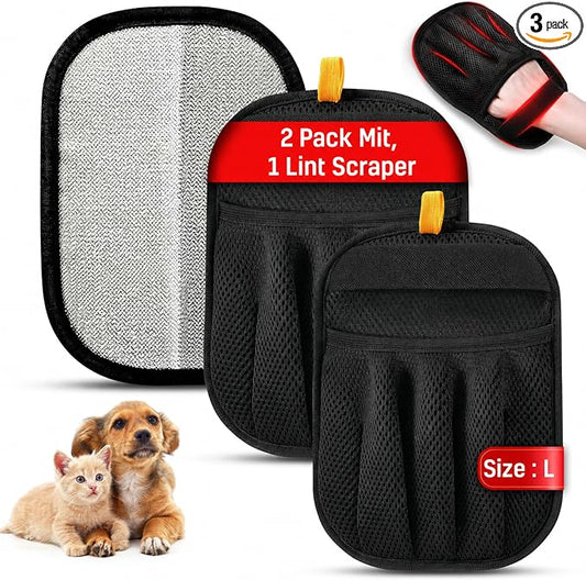 3pcs Large Pet Hair Removal Gloves for Cats | Electrostatic Magic Brush for Clothes, Beds, Sofa, Carpets | Fur Hero | Thickened Newly Upgraded | Fur Remover Mitt for Dogs, 2 Gloves + 1 Lint Scraper