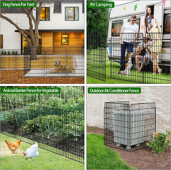 10 Panels Garden Fencing Animal Barrier with Lock, 40 in(H) X 24 ft(L) Dog Fence Outdoor for Yard Rustproof No Dig Decorative Tall Garden Fence Metal Wire Panel Border Rabbit Ground Stakes Fencing