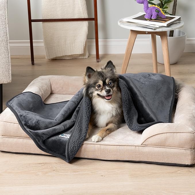 PetAmi Waterproof Dog Blanket for Small & Medium Dogs, Pee Proof & Reversible, Soft Fleece, Washable, 24x32 Gray