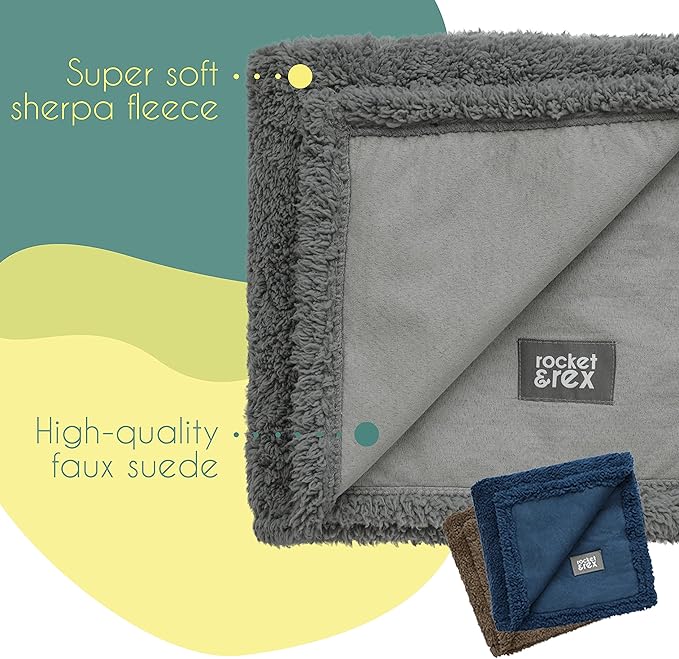 rocket & rex Large Waterproof Dog Blankets | Washable Premium Pet Blanket for Couches and Furniture | Medium - Large Breeds | Reversible Faux Suede, Soft Fleece, Waterproof Interior Layer