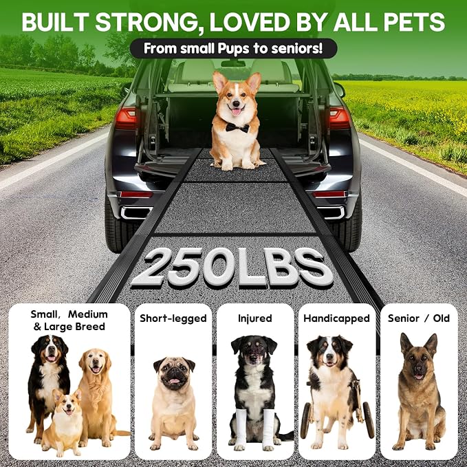 71''x 20'' Dog ramp for Car, Dog Ramps for Large Dogs, Folding Outdoor Dog Ramps for Stairs, Up to 250LBS, Non-Slip Rug Surface, 5s Installation, Dogs Car Steps for Large Dogs SUV, Truck, LKW