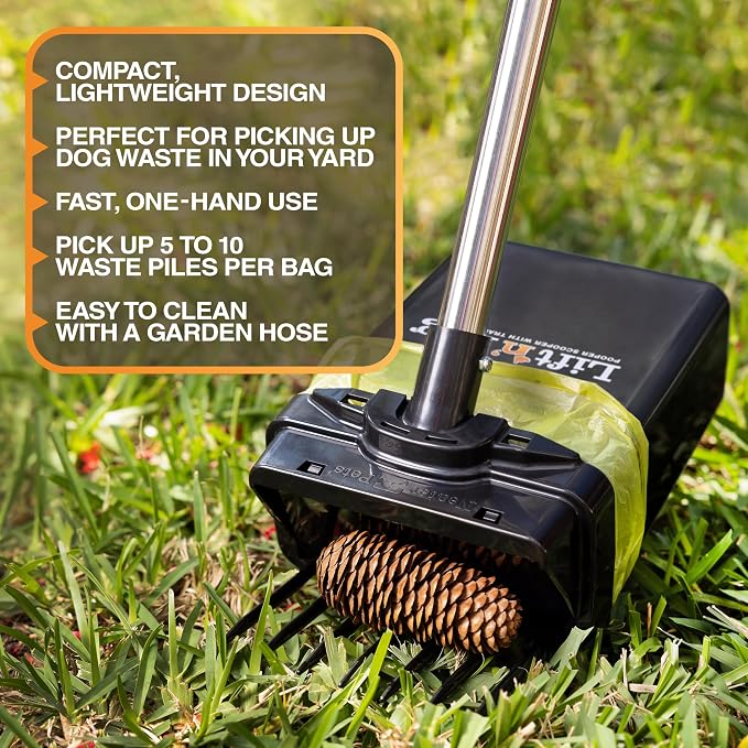 Neater Pet Brands Lift N’ Bag 2.0 Dog Pooper Scooper with Bag Attachment & 31" Pole for Small to Large Dogs, New Longer Pole, 195 Refill Bags, Heavy Duty Dog Poop Scooper for Yard, One-Hand Use
