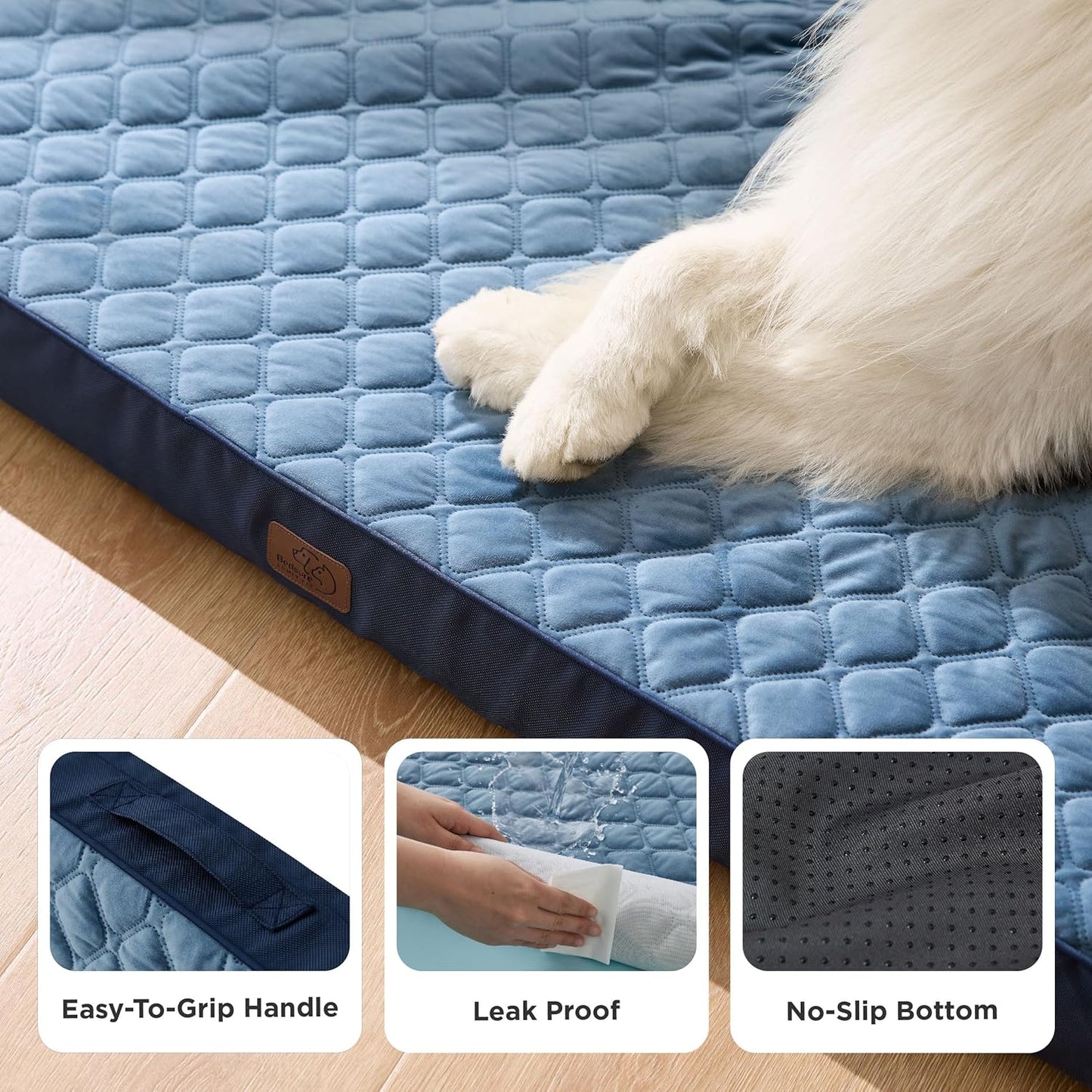Bedsure Orthopedic Dog Bed for Large Dogs - Thick Flat Memory Foam Pet Mattress with Removable Washable Cover and Egg Crate Foam, Suitable for Pet Up to 65 lbs, 36x27x3.5 Inches, Navy