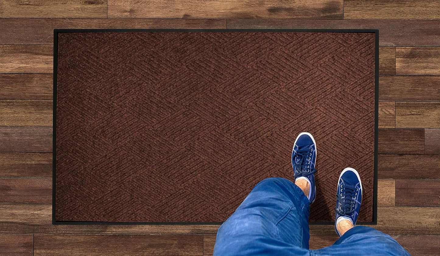 WaterHog Diamond | Commercial-Grade Entrance Mat with Rubber Border – Indoor/Outdoor, Quick Drying, Stain Resistant Door Mat (Dark Brown, 3' x 12')