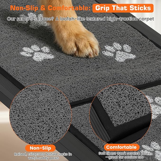 Dog Ramp for Car 71" L x 17" W Portable Dog Ramps for Large Dogs with Non-Slip Rug Surface Folding Pet Car Ramp for Truck/SUV & Stairs/Bed, Outdoor Dog Ramp for Medium & Large Dogs Up to 250 LBS