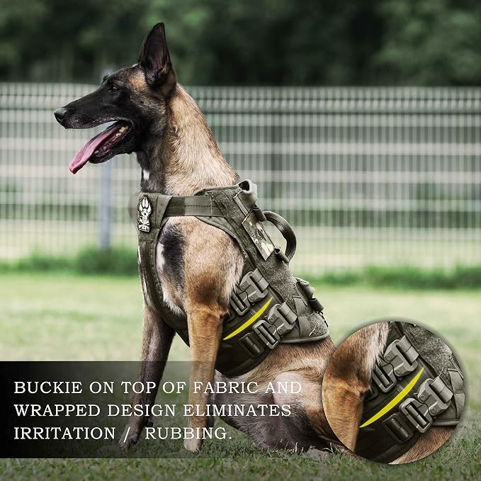 Tactical Dog Harness K9 Dog Training Vest Adjustable Padded Police Service Dog Working MOLLE Vests for Large Medium Dogs Mals GSD Lab… …