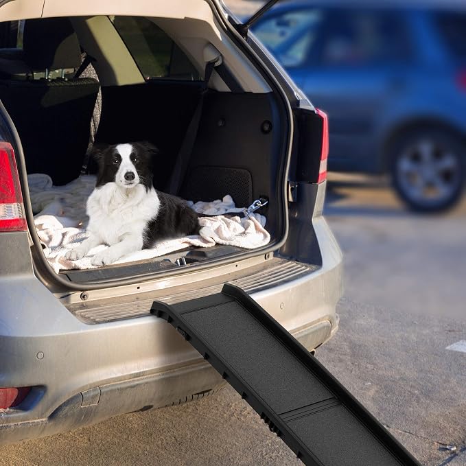 Dog Ramp - Folding, Nonslip Pet Ramp for Dogs to Get into Cars, Trucks, SUVs, or RVs - Portable Pet Ramps with Raised Side by PETMAKER, 61"L x 15.5"W x 5.5"H,(Black) | Folding Dog Slope for Car, Truck, SUV, or RV, Portable Ramps for Large Pets with Non...