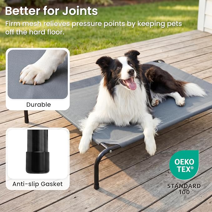 Love's cabin Elevated Cooling Dog Bed for Medium Dogs, Portable Indoor & Outdoor Raised Pet Dog Cat Cot, Durable Summer Frame with Breathable Mesh, Grey, 43" x 31.5" x 8"