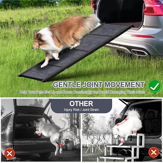 Dog Ramp for Car 63" Long & 17" Wide Portable Dog Ramps for Large Dogs with Non-Slip Rug Surface Dog Car Ramp for SUV Car & Truck, Folding Dog Ramp Up to 250LBS