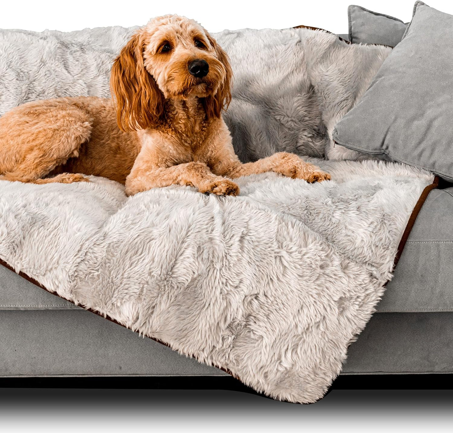 PupProtector Waterproof Throw Blanket for Dogs and Cats, Pet Blanket Cover for Couches, Sofas, Beds, Car Seats, Furniture, Calming Soft Faux Fur, Grey, Original (60" L x 50" W)