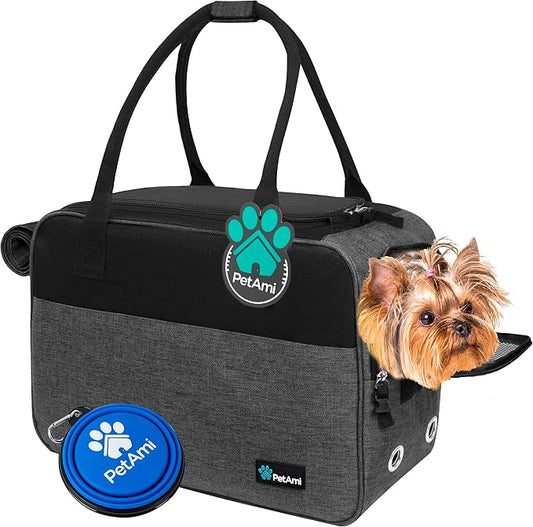 PetAmi Dog Purse Carrier for Small Dogs Cats, TSA Airline Approved Soft-Sided Pet Carrier with Pockets, Ventilated Travel Tote Bag with Bed & Shoulder Strap, Puppy Kitten, Max 12 lbs, Heather Charcoal