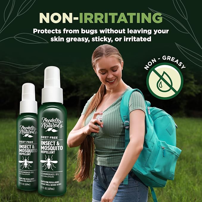 Deet-Free Insect & Mosquito Repellent – Nice Smelling, Pack of 2 (8 oz) | Insect Repellent with Lemongrass Oil Safe for Pets and Kids – Bug Spray for Mosquitoes, Gnats, Black Flies, and No-See-ums