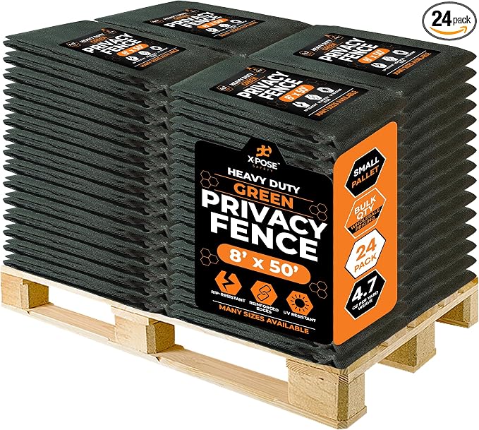 Xpose Safety Privacy Fence Screen 8’ x 50’ (24 Pack) – Heavy Duty Green Mesh with 90% Visibility Block, UV Protection – for Garden, Yard, Nursery, Kennel, Dog Run, Greenhouse