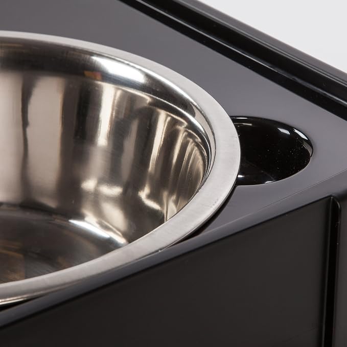 IRIS USA Elevated Dog Bowls 15" H, up to 47 lb Storage, Black, Made in USA | Comes with 2 Stainless Steel Bowls (64 oz), Elevated Feeder, Reduce Strain, Perfect for Camping & Outdoors