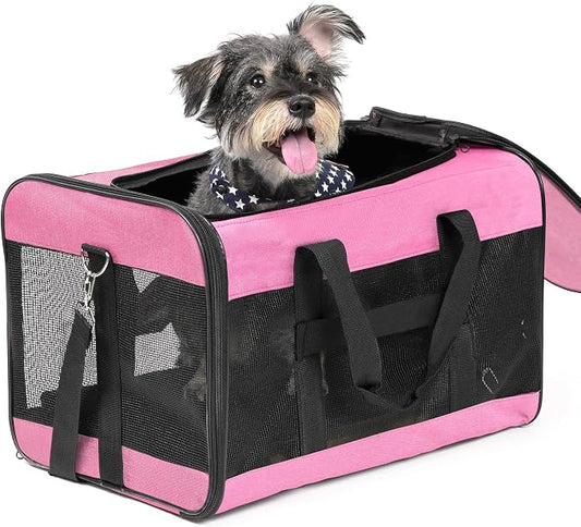 Conlun Dog Carrier Soft Sided, Large Cat Carrier with Inner Safety Leash, Pet Transport Carrier for Large Cats and Medium Dogs up to 20 Lbs, Collapsible Travel Puppy Carrier Bag -Pink L