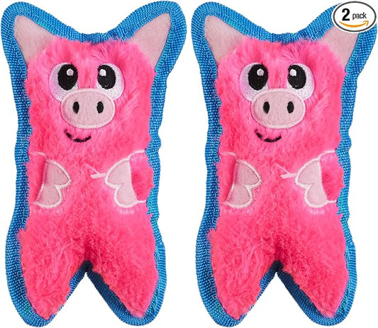 Outward Hound Durablez Minis – Squeaky Plush Dog Toy, No Stuffing for Less Mess, Interactive & Tough, Jumbo Squeaker, Puppies & Small Dogs, Pig, 6.8" (Pack of 2)