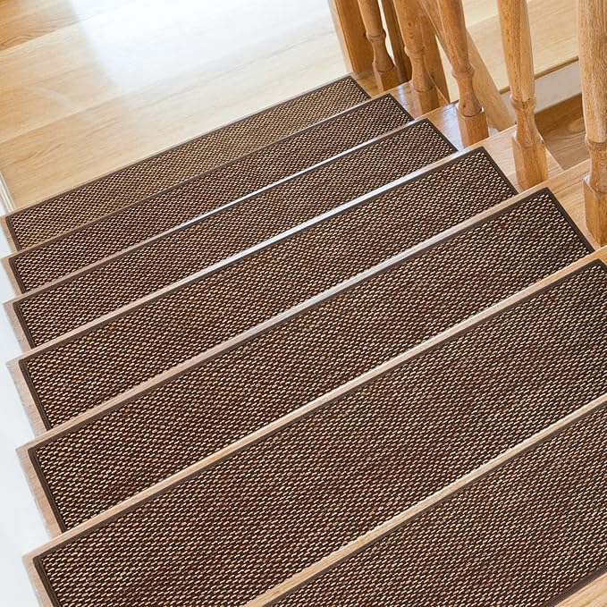 Stair Treads Non Slip for Wooden Steps Indoor 9" x 30" 15 Pack Extra Wide Stair Tread Carpet Stairs Runner, Step Pads with Reusable Adhesive for Dogs Kids Elders, Machine Washable, Brown