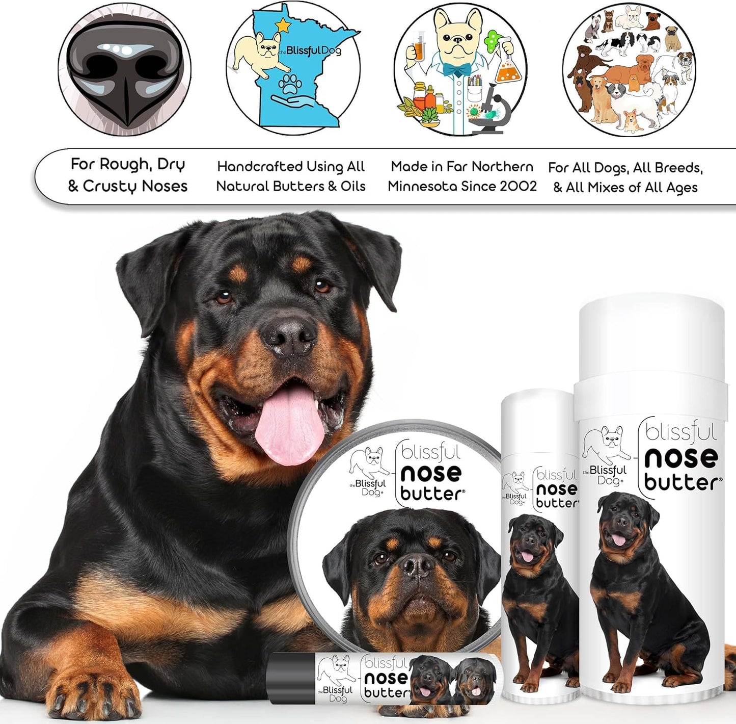 The Blissful Dog Rottweiler Unscented Nose Butter - Dog Nose Butter, 16 Ounce