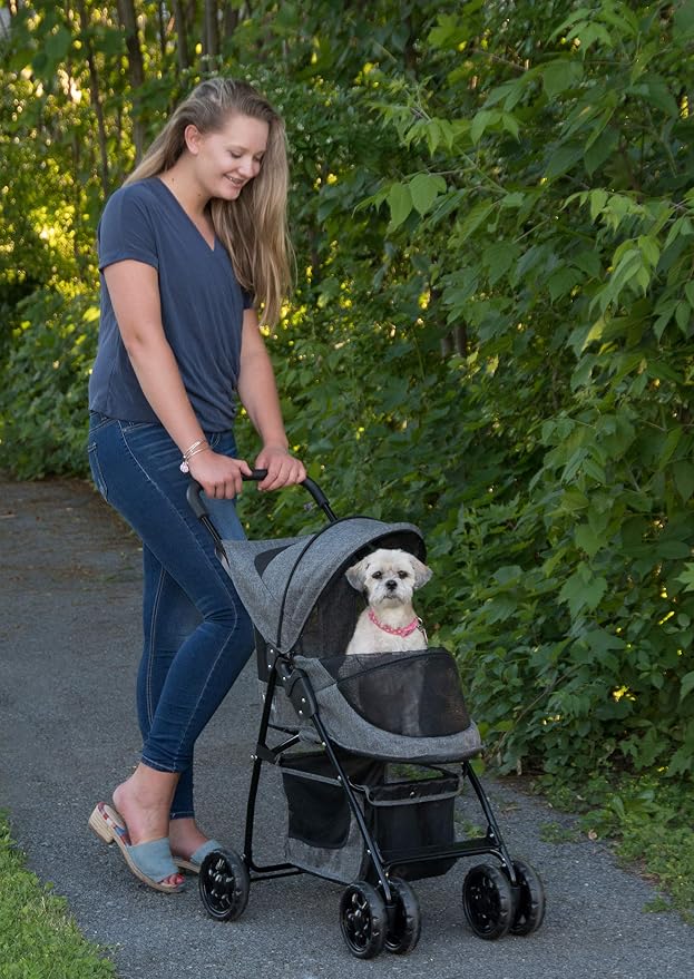 Pet Gear No-Zip Happy Trails Lite Pet Stroller, Dark Platinum | Zipperless Entry, Easy Fold with Removable Liner, Safety Tether, Storage Basket + Cup Holder, For Cats/Dogs