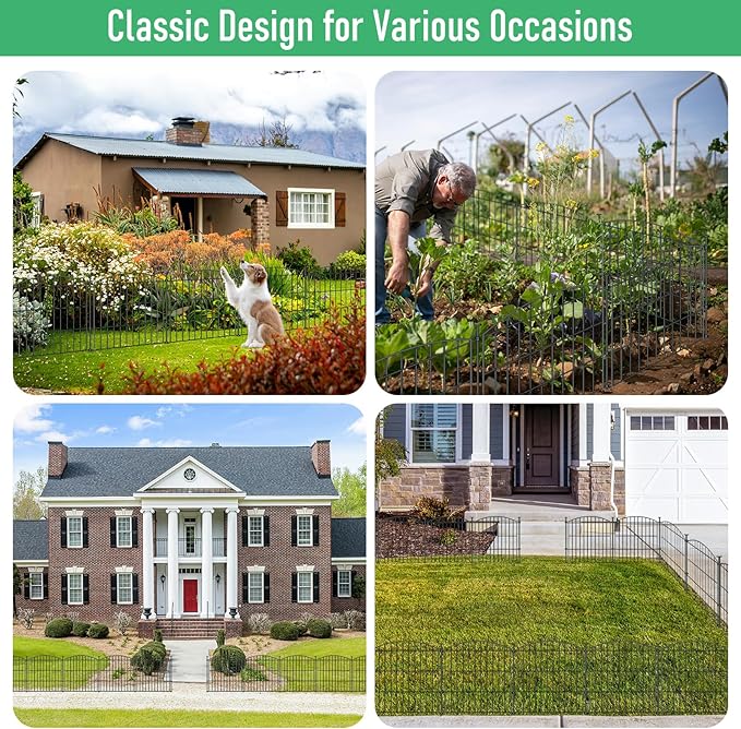 10 Panels Garden Fence Dog Fence Outdoor for Yard, 24in H x 20ft L Rustproof Metal Fencing with Ground Stakes | No Dig Animal Proof Containment for Pets/Rabbits | Durable Patio Security Panels