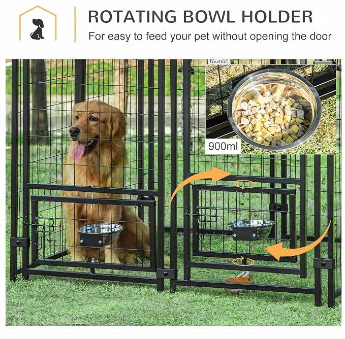 PawHut 4.6' x 4.6' x 5' Outdoor Dog Kennel, Welded Wire Dog Kennel Outside Run with 360° Rotating Bowls, Waterproof & UV Resistant Cover, for S&M Breeds, Chickens, Ducks, Red | Dog Kennel Outside Run, 360° Rotating Bowls, Waterproof & UV Resistant Cove...